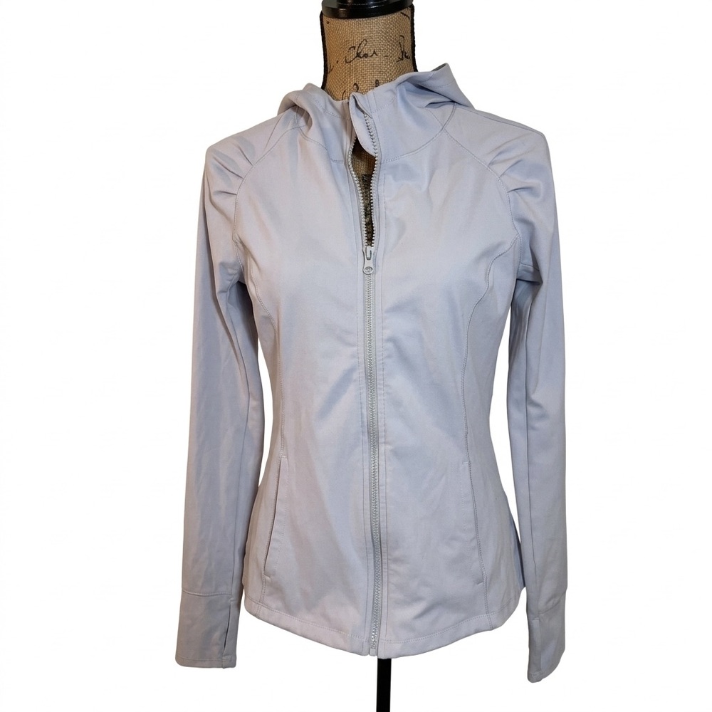 Yogalicious Light Gray Full Zip Hooded Active Jacket w/ Thumbholes Size M